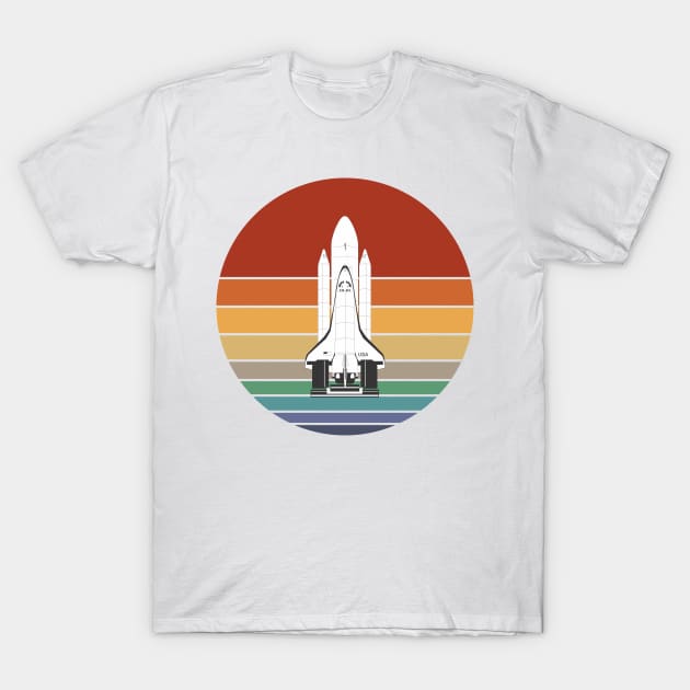 80s Retro Space Rocket On A Colorful Sun T-Shirt by iZiets